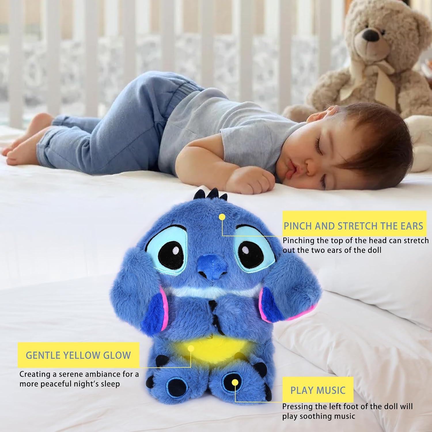 The Stitch Anxiety Relief Stuffed Animal with Sensory Details Music & Breathing Motion