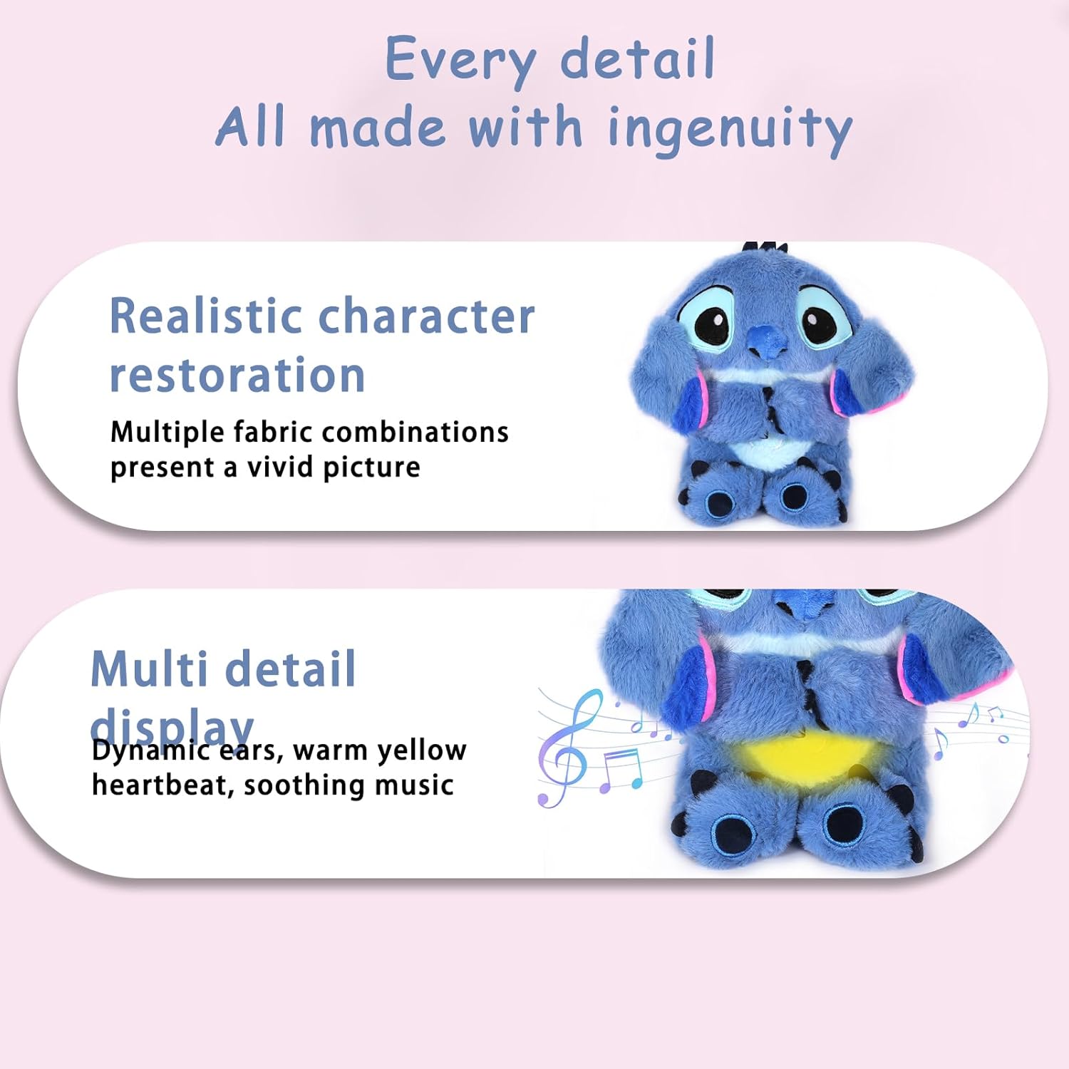 The Stitch Anxiety Relief Stuffed Animal with Sensory Details Music & Breathing Motion