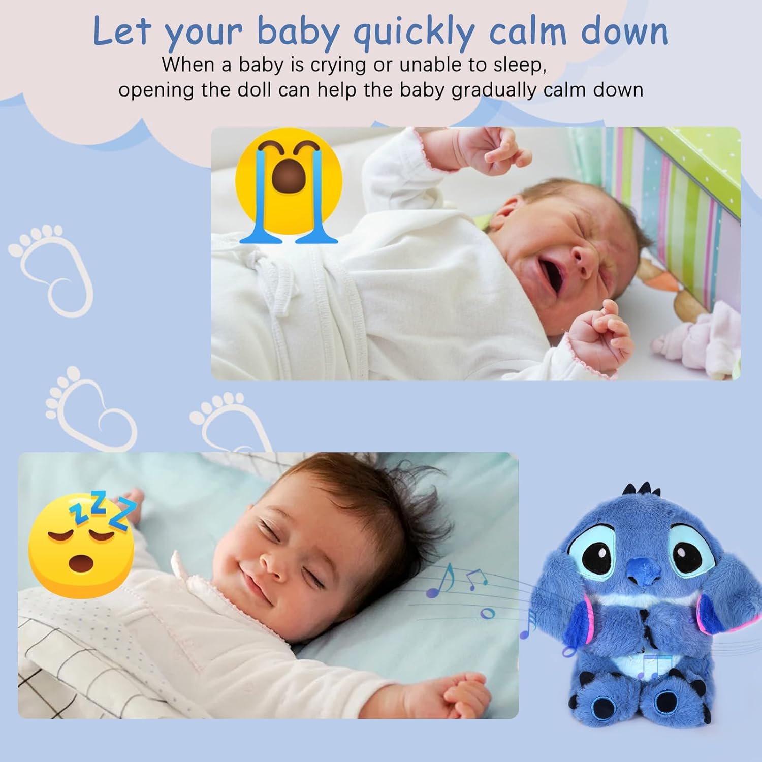 The Stitch Anxiety Relief Stuffed Animal with Sensory Details Music & Breathing Motion