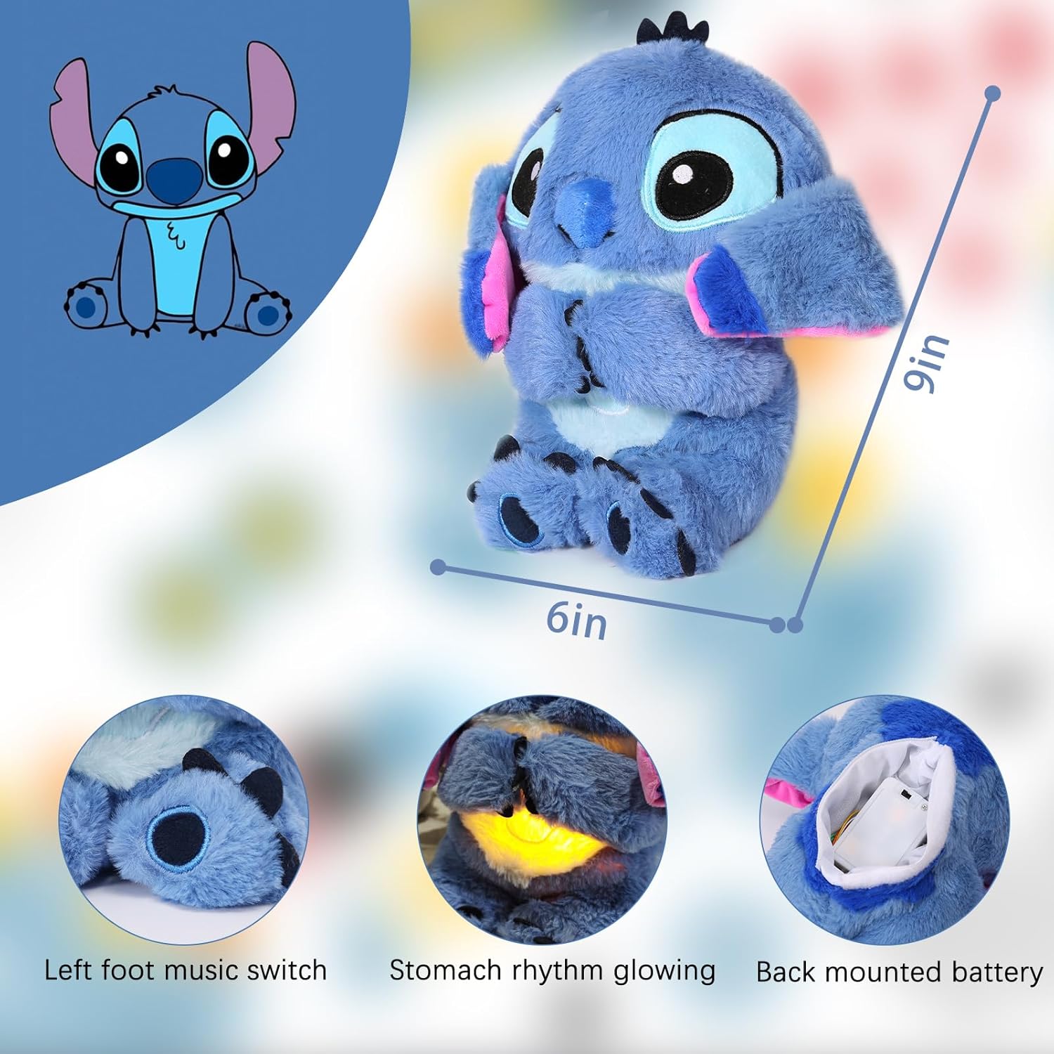 The Stitch Anxiety Relief Stuffed Animal with Sensory Details Music & Breathing Motion